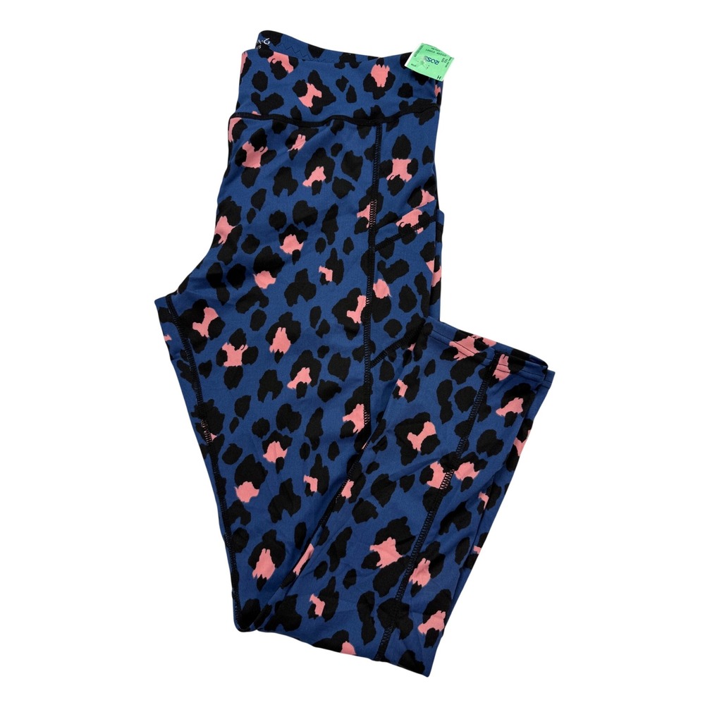 RAG Plus Active Leggings Womens 1X Blue Leopard New High Rise Pockets